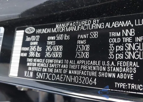 2022 Hyundai Santa Cruz Sel z USA, uszkodzony, nr VIN 5NTJCDAE7NH032064